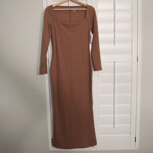 Wild Fable NEW Long Sleeve Midi Dress Sz S Women’s Bodycon Mocha Butter Bliss